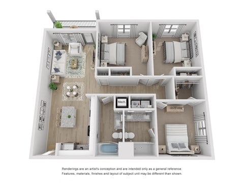 Floor plan for 3 beds, 2 baths, 1321 sqft